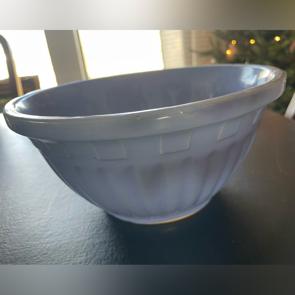 Vintage Blue #9 Watt Ovenware Stoneware Pottery Embossed Rib Mixing Bowl